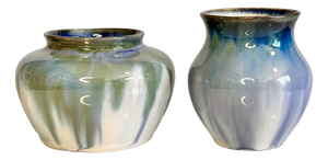 Art Deco Ceramic Vases with Green-Blue Gradient from Hugo Reinhold & Co, Germany, 1930s, Set of 2
