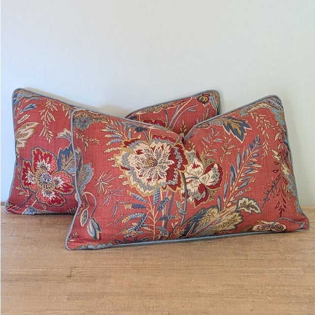 Textile Gp & J Baker Indienne Flower Lumbar Pillows in Red For Sale - Image 7 of 9