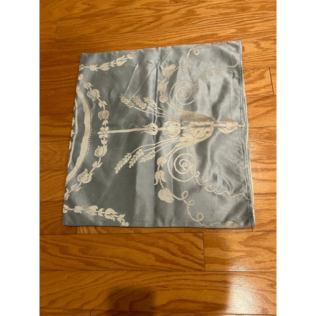 French Vintage Double Sided Blue Silver Fabric Remnant For Sale - Image 3 of 5