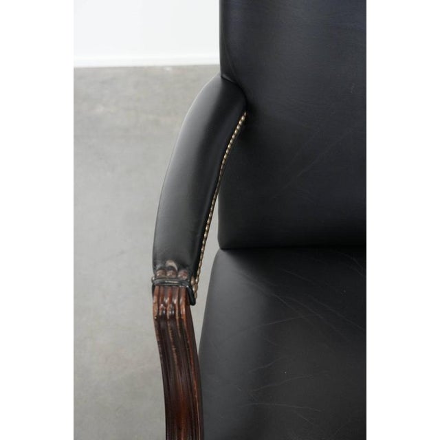 Animal Skin English Style Black Cowhide and Wooden Chesterfield Swivel Office Chair For Sale - Image 7 of 18