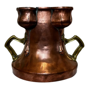 Beautiful Antique Dutch Copper Quatrefoil Cachepot Home Garden Planter With Brass Handles, Tulip Motif, Late 19th C