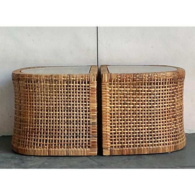 Late 20th Century Vintage Boho Woven Rattan Side Tables - Set of 2 For Sale - Image 5 of 8