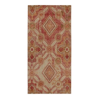 Rug & Kilim’s Distressed Style Runner in Red, Gold and Beige-Brown Trellises For Sale