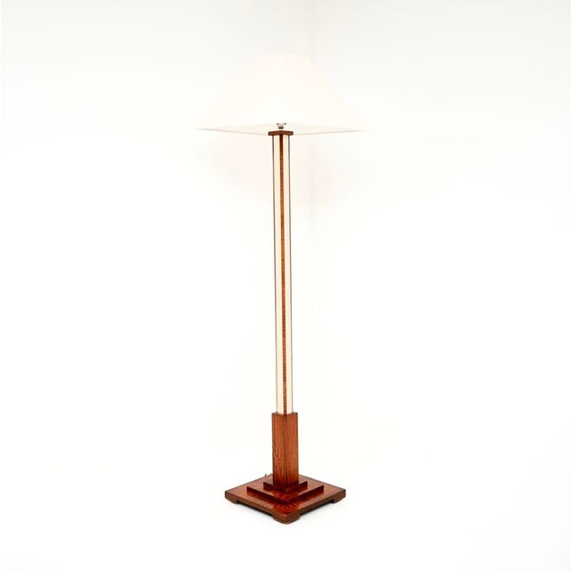 Mid-Century Modern Art Deco Mirrored Walnut Floor Lamp, 1930 For Sale - Image 3 of 9