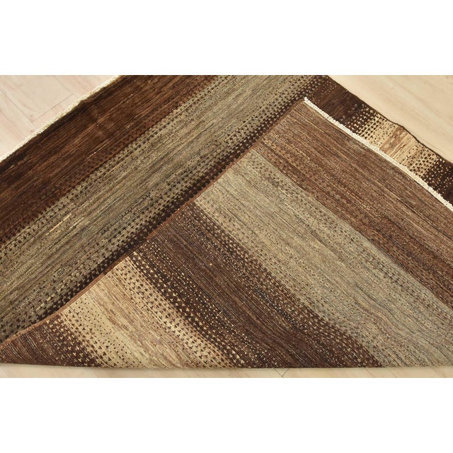 Gabbeh Rug 5′ X 6’4” Brown Gray Wool Contemporary Hand-Knotted Carpet For Sale - Image 11 of 12