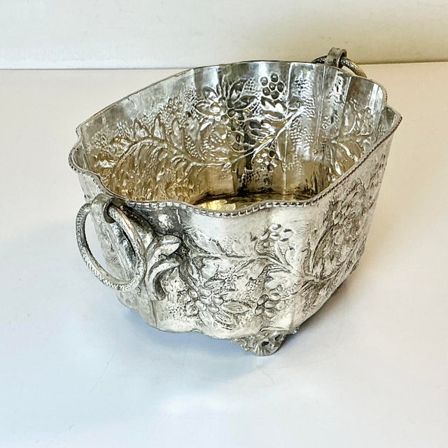 Late 19th C Antique Hollywood Regency Boho Chic Hand Wrought Hammered Silverplate Planter. For Sale - Image 11 of 15