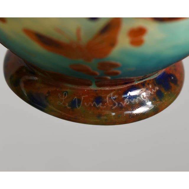 Sky Blue Schneider Le Verre Francais Papillons Perfume Burner Table Lamp 1920s - Wrought Iron & Cameo Glass For Sale - Image 8 of 12