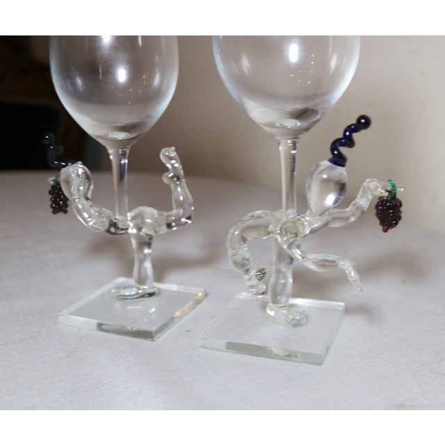 Transparent 1990s Pair of Hand Blown Italian Murano Studio Art Glass Goblet Chalice Wine Glass Men For Sale - Image 8 of 9