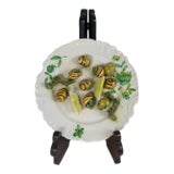 Mid-Century Italian Trompe L’Oeil Plate Hand Painted Plate 3d Striped Snails and Lemon Wedges by Peasant Village For Sale
