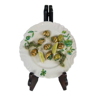 Mid-Century Italian Trompe L’Oeil Plate Hand Painted Plate 3d Striped Snails and Lemon Wedges by Peasant Village For Sale