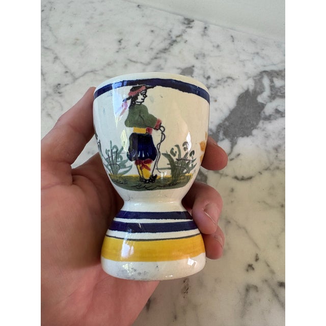 Ceramic Henriot Quimper Egg Cup, French Pottery From Brittany, France. For Sale - Image 7 of 7