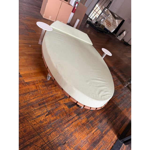 Wood Custom Palms Hotel Las Vegas Daybed – Sculptural Oval Form With Integrated Side Tables & Caster Base For Sale - Image 7 of 16