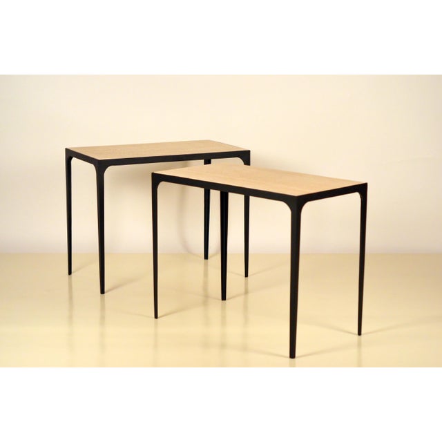 Tan Esquisse' Grooved Ivory Travertine Side Tables by Design Frères - A Pair For Sale - Image 8 of 13