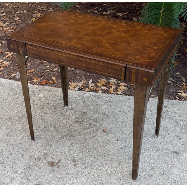 Leather Faux Book Table With Metal Tapered Legs - Maitland Smith Style For Sale - Image 12 of 12