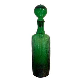 1950s Mid Century Modern Green Glass Large Decanter For Sale