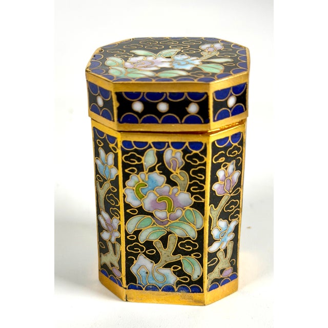 Vintage Chinese Cloisonné Small Canister Jar Set - 8 Canisters W/ Original Box For Sale - Image 13 of 17