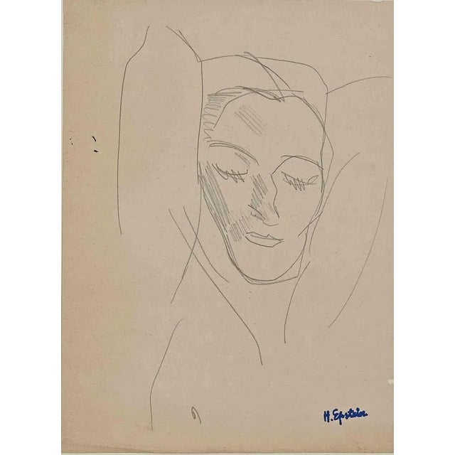 Modern Henri Epstein, Female Face, Pencil Drawing, Early 20th Century For Sale - Image 3 of 3