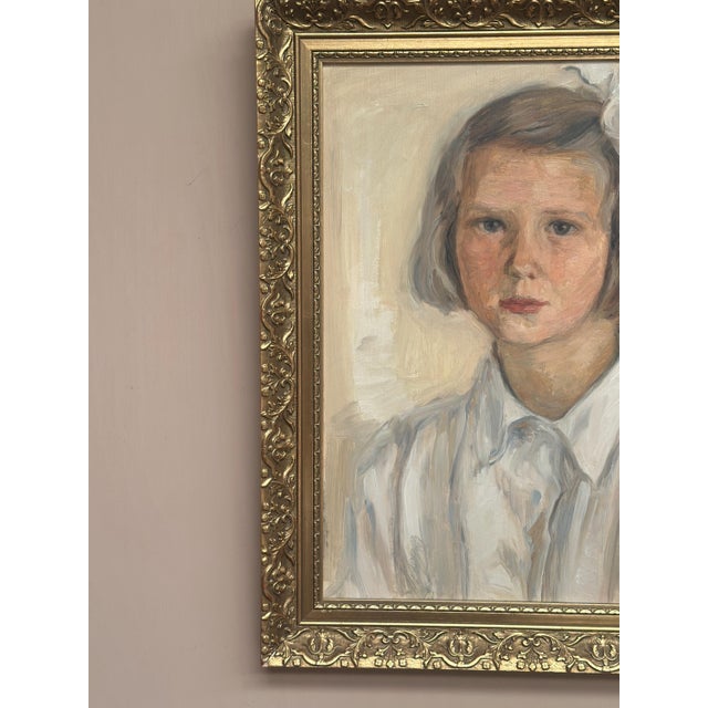 P. O. Linquist, Portrait of a Girl, 1946, Oil on Panel, Framed For Sale - Image 8 of 18