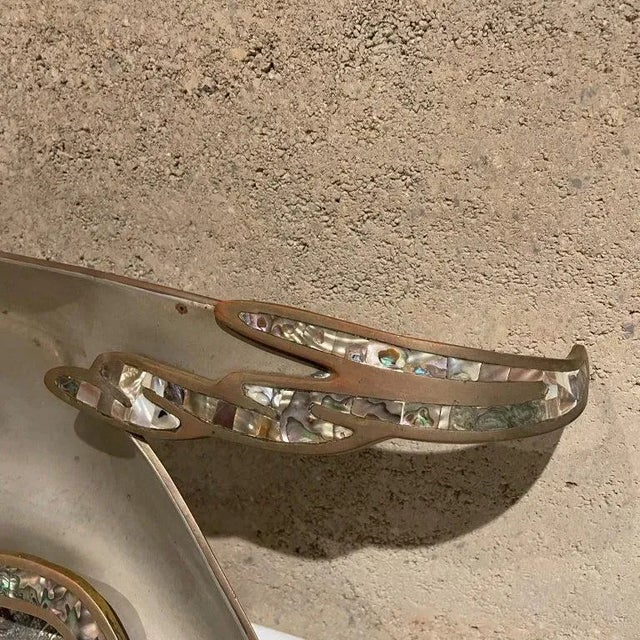 Gold 1970s Handwrought Parrot Dish Metal Stone Style Los Castillo Mexico For Sale - Image 8 of 12