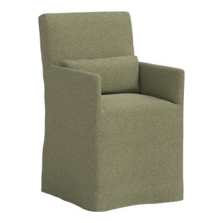 Stoffer Home x Cloth & Company Lindy Slipcover Dining Arm Chair in Textured Linen Laurel For Sale