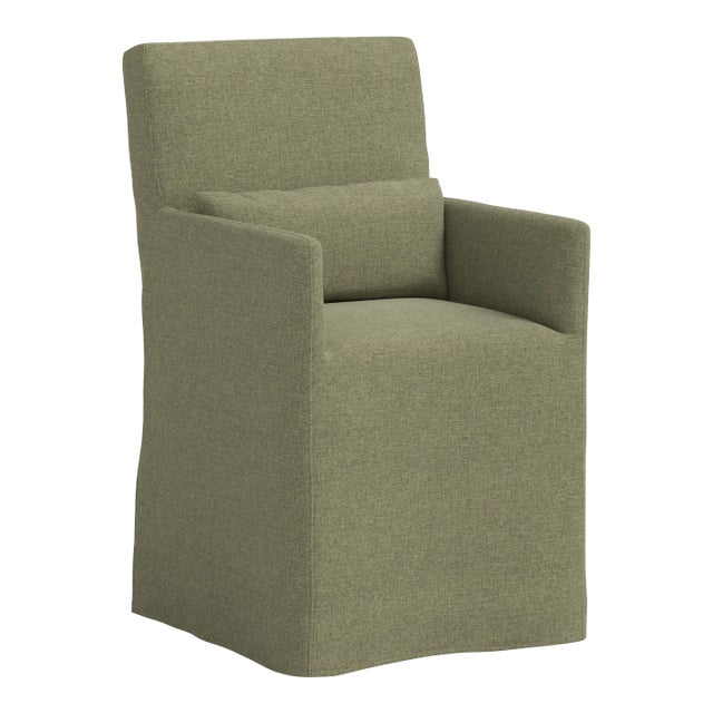 Stoffer Home x Cloth & Company Lindy Slipcover Dining Arm Chair in Textured Linen Laurel For Sale