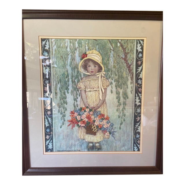 VTG Textile Fiber Art Floral Good Housekeeping Cover Hand Sewn Crewel Needlepoint For Sale