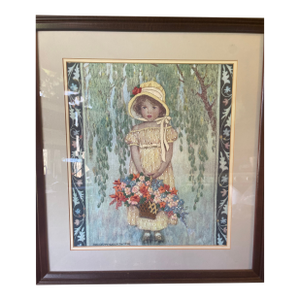 VTG Textile Fiber Art Floral Good Housekeeping Cover Hand Sewn Crewel Needlepoint