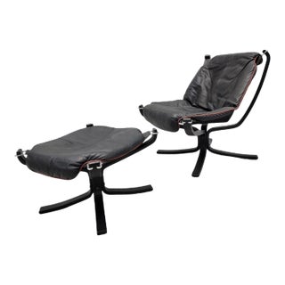 Vintage Danish Modern Falcon Leather Lounge Chair & Ottoman by Sigurd Ressell For Sale