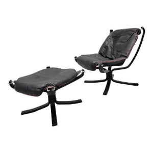 Vintage Danish Modern Falcon Leather Lounge Chair & Ottoman by Sigurd Ressell
