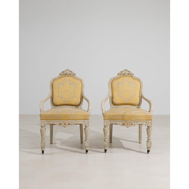 19th Century France Louis XVI Cream Wood Armchair For Sale - Image 4 of 10