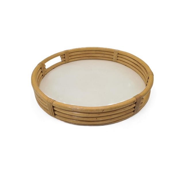 Vintage Round Rattan and Bamboo Tray, 1970s For Sale - Image 10 of 10