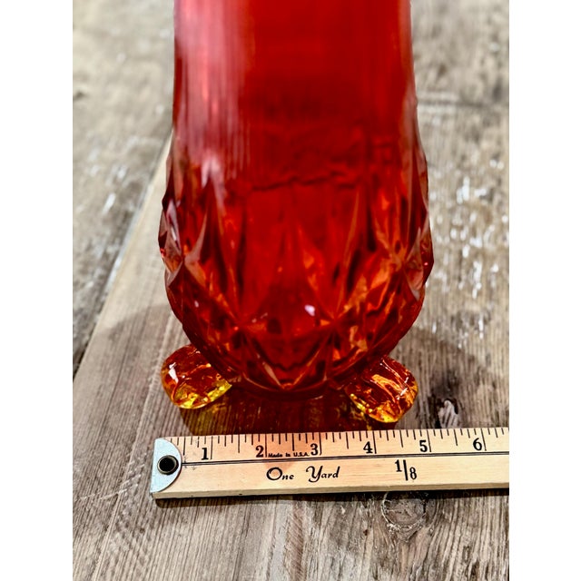 Vintage Le Smith Amberina 3-Wheeler Diamond Ribbed Swung Vase - Mid Century Modern - 19.5"h For Sale - Image 10 of 10