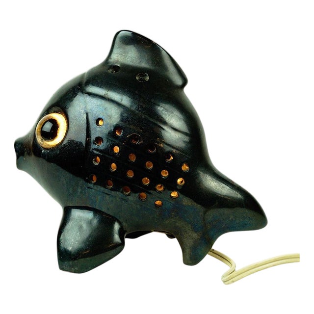 Mid-Century Austrian Black Ceramic Fish from Anzengruber Keramik, 1950s For Sale