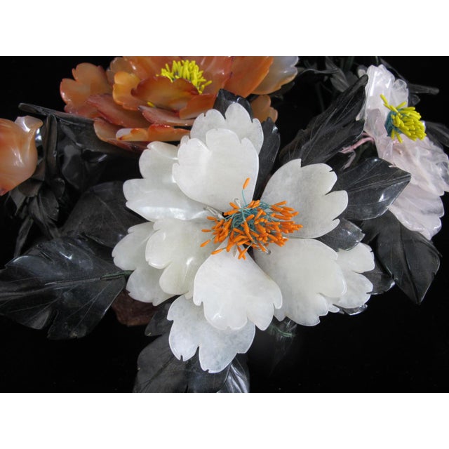 Chinese Carved Jade Carnelian & Quartz Hardstone Flower Centerpiece For Sale - Image 4 of 13