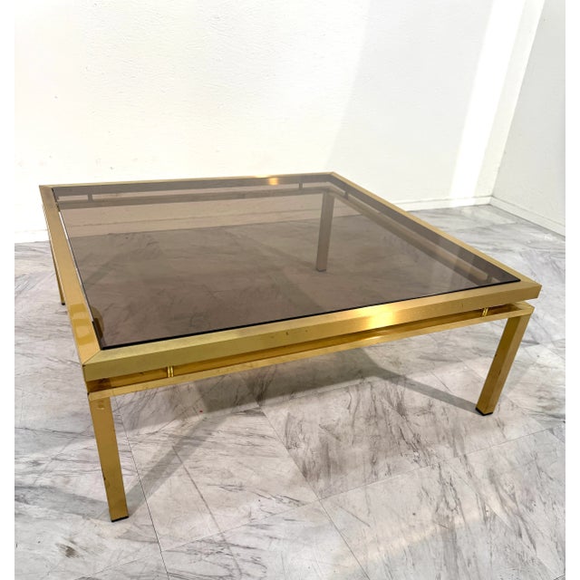 1970s Mid-Century Modern Square Brass & Smoked Glass Coffee Table, 1970s For Sale - Image 5 of 9