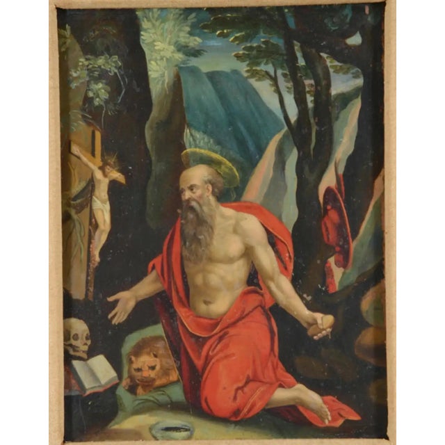 17th/18th Century Flemish Old Master Oil Painting of Saint Jerome, Framed For Sale - Image 4 of 8