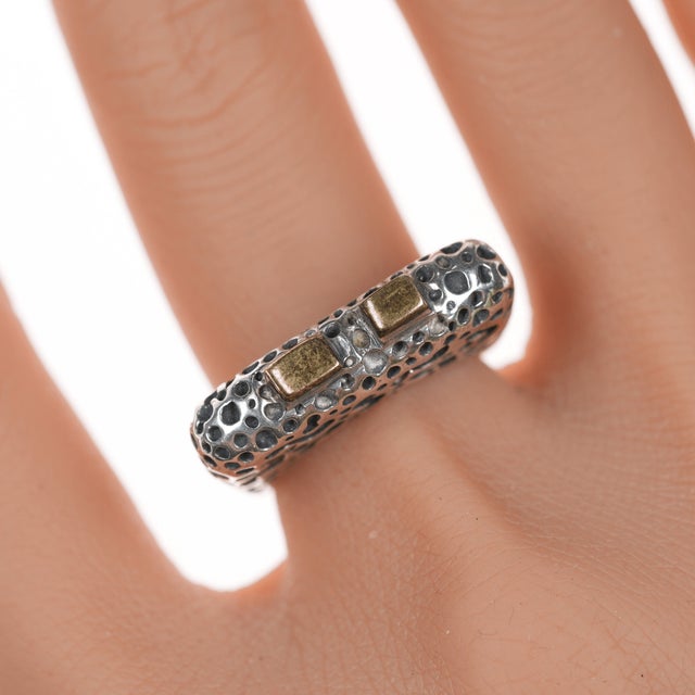 sz6.5 Dian Malouf 14k gold Accented Sterling freeform modernist stackable ring. Selling the chunky ring shown. A visionary...