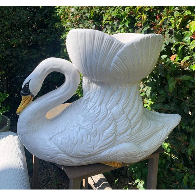 Mid-Century Modern Hand Painted Glazed Italian Terra Cotta Swan Planter Jardiniere For Sale - Image 3 of 13