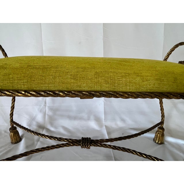 Hollywood Regency Italian Mid-Century Hollywood Regency Gilt Iron Rope & Tassel Bench, Circa 1950s–60s For Sale - Image 3 of 12