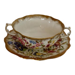 Vintage Hammersley "Queen Anne" Bone China Flat Cream Soup Bowl & Saucer England 1940s-1950s For Sale