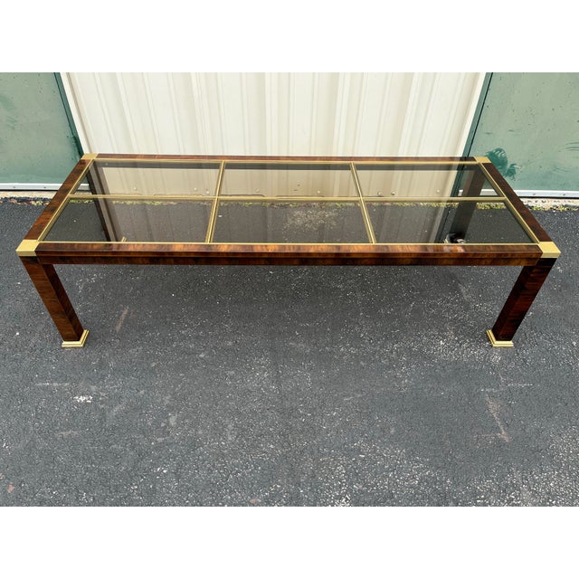 1970s Faux Tortoiseshell Smoked Glass and Brass Coffee Table For Sale - Image 11 of 12