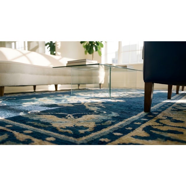 Superb Navy Background Color With Geometric Design Antique Chinese Peking Rug For Sale - Image 11 of 12