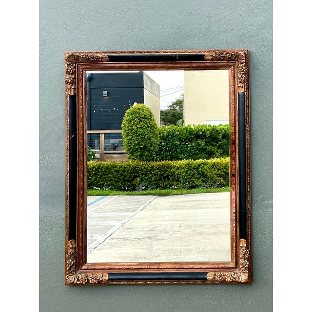 Vintage Ornate Gold and Black Frame Mirror For Sale - Image 9 of 12