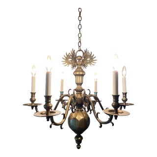 Vintage 1972 Chapman Solid Brass Chandelier | Hollywood Regency or Dutch Colonial Style. For Sale