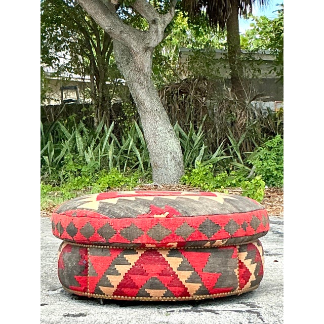 Vintage Boho Kilim Ottoman For Sale - Image 9 of 10