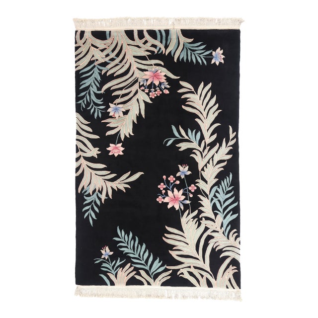 Black Vintage Chinese Art Deco Rug, 05'06 X 08'07 For Sale