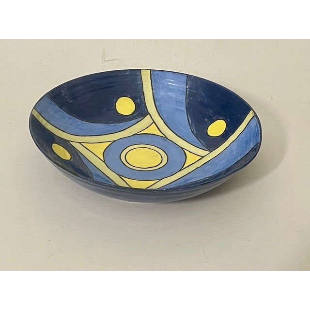 Ceramic Large 13" Postmodern Geometric Sgraffito Ceramic Centerpiece Bowl by Cindy Walker (2003) For Sale - Image 7 of 8