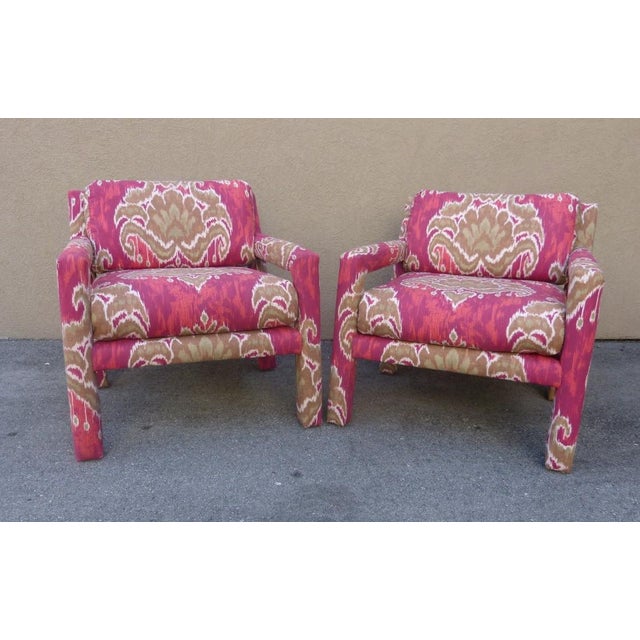 Pair of 1970's Parsons Chairs Covered in Ikat Fabric Chairish