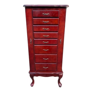 1988 Powell Queen Anne Flip-Top 8-Drawer Cherry Jewelry Armoire For Sale