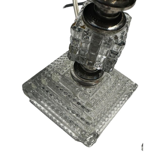 Chrome Vintage French Art Deco Cut Crystal Chrome Stacked Candlestick Lamps a Pair For Sale - Image 8 of 8